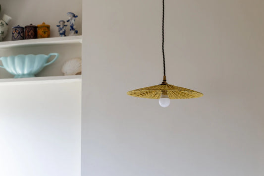 Yellow pendant coolie shade 25cm